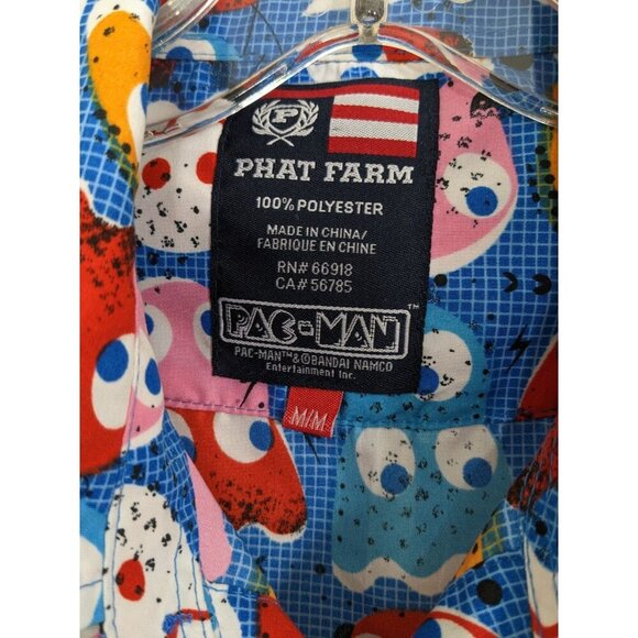 Phat Farm Mens Pac Man Button Down Shirt Size M Blue Short Sleeve Retro Novelty - Picture 5 of 5